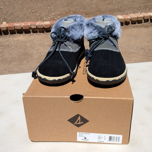 SPERRY Topsiders DUCK BOOTIE SLIPPERS WSW1020 NOS Box Black Womens 6 - Picture 2 of 8